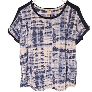 Lucky Brand Womens Blue Tie Dye Abstract Print Short Sleeve Top Large Super Soft